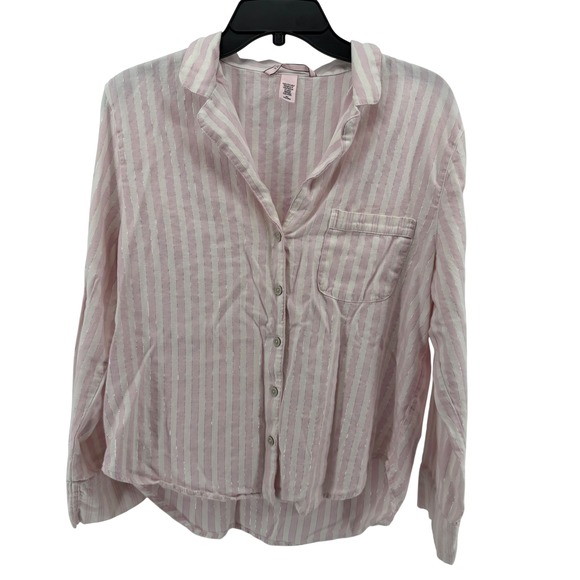 Victoria's Secret Other - Vtg Victorias Secret Pajama Top Sleep Shirt Pink White Striped Silver Metallic M